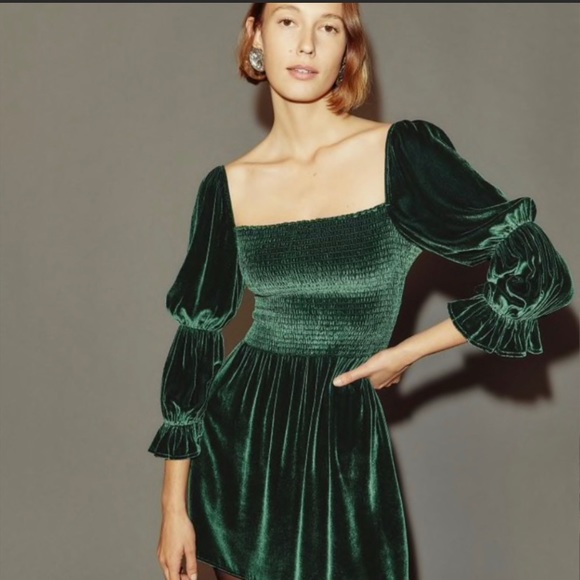 Reformation Albi dress XS green velvet